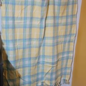 Vintage Pastel Plaid Baby Blanket 100% Acrylic Fringe  52 x 36 Inches